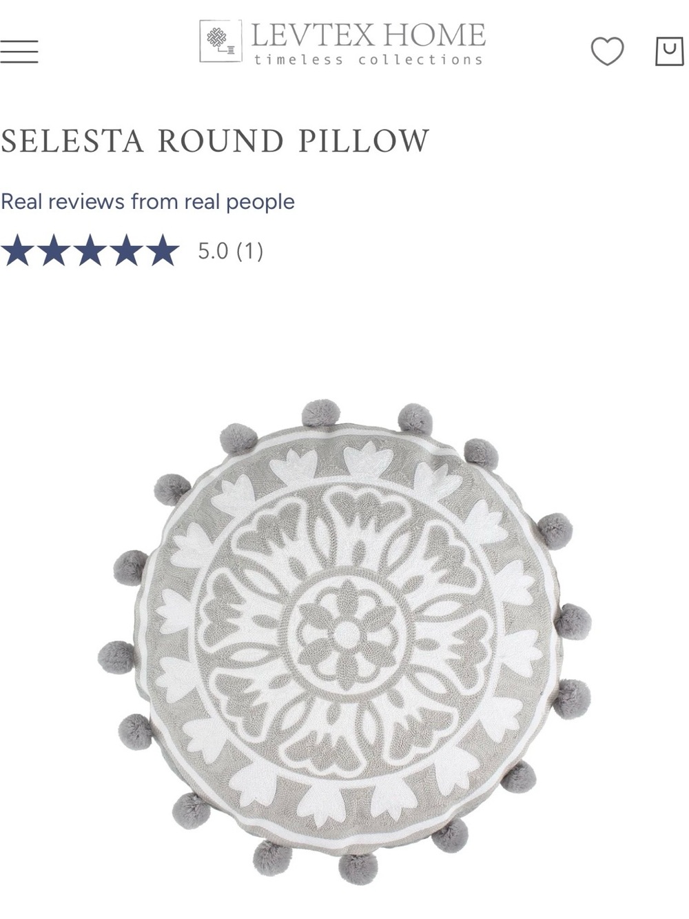 Levtex Gray Round Medallion Pillow with Pom Trim🩶🤍The case is washable;